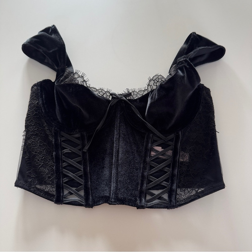 Victoria's Secret Black velvet lace corset top